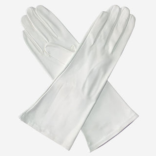 CW01W4 (white) - Italian Silk Lined 4-Button Length White Leather Bridal Gloves - Glamourous Grace