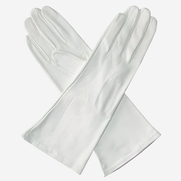 CW01W4 (white) - Italian Silk Lined 4-Button Length White Leather Bridal Gloves - Glamourous Grace