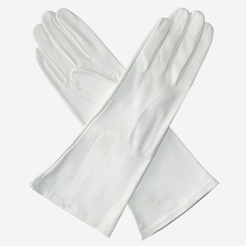 CW01W4 (white) - Italian Silk Lined 4-Button Length White Leather Bridal Gloves - Glamourous Grace