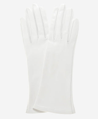 CW01W4 (white) - Italian Silk Lined 4-Button Length White Leather Bridal Gloves - Glamourous Grace