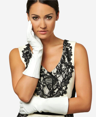 Angelina (ivory) - Italian silk lined 6-button length leather bridal / opera gloves - Glamourous Grace