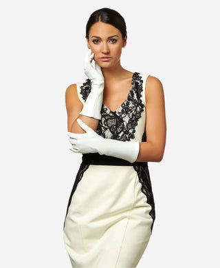Angelina (ivory) - Italian silk lined 6-button length leather bridal / opera gloves - Glamourous Grace
