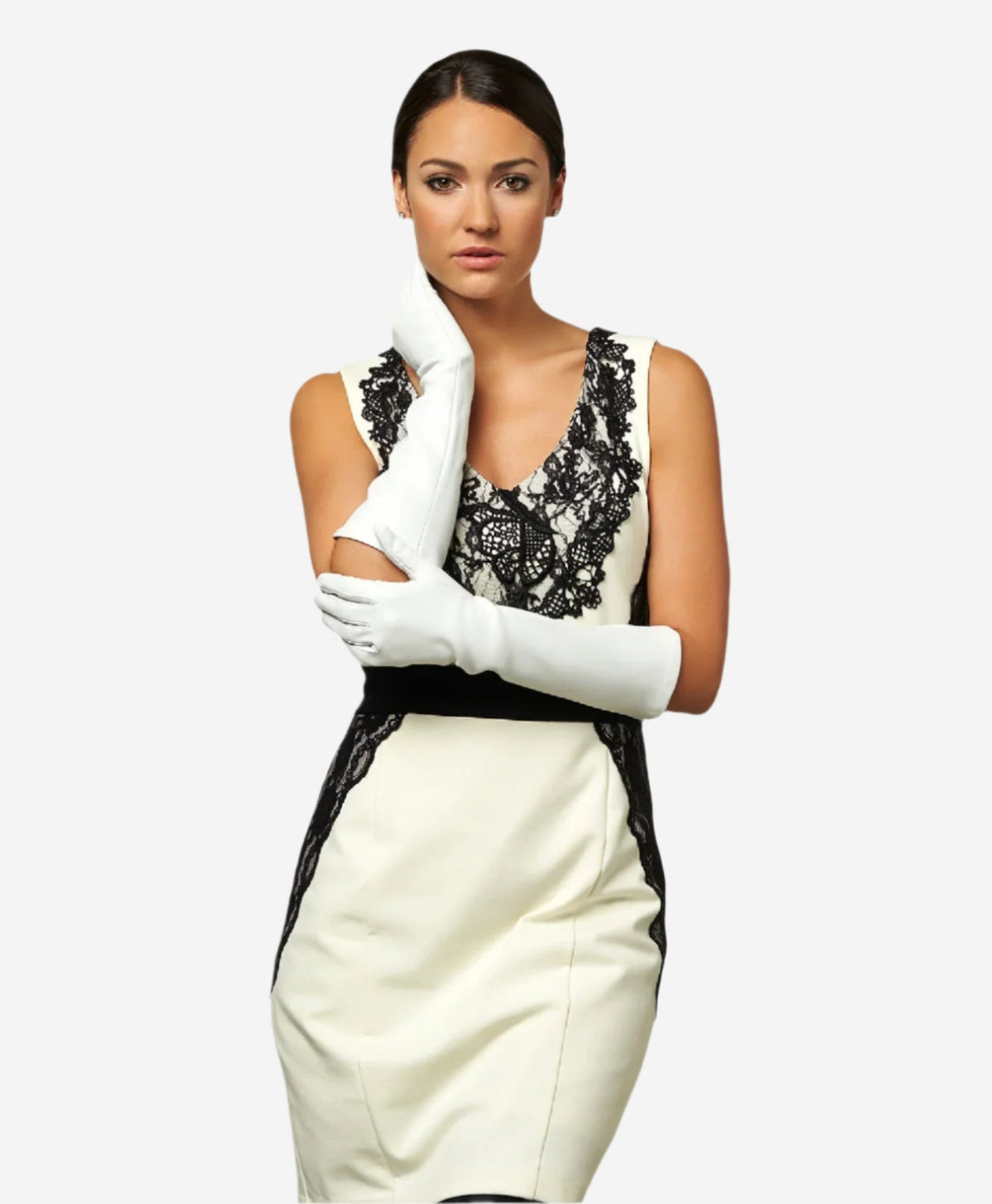 Angelina (ivory) - Italian silk lined 8-button length leather bridal / opera gloves - Glamourous Grace