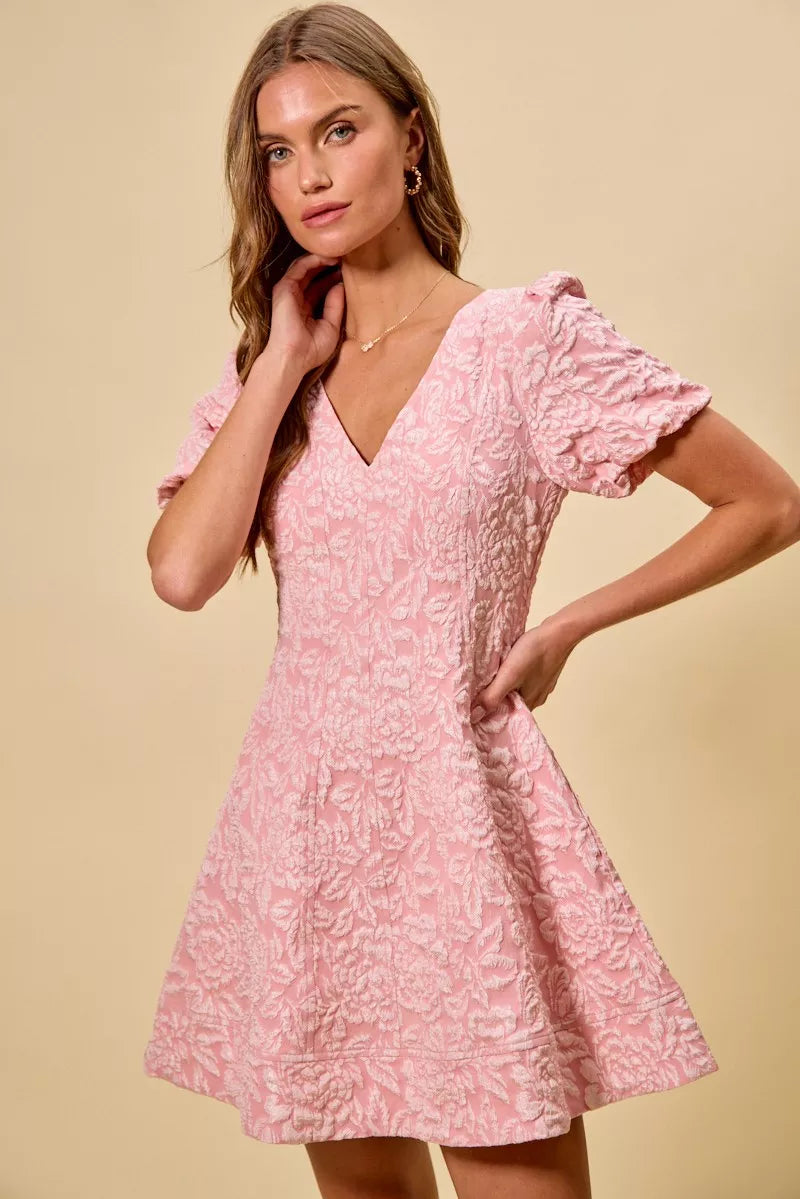 SO ME Floral Jacquard Fit And Flare Daily Mini Dress (M) - Glamourous Grace
