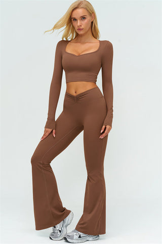 The Lushness Long Sleeve Crop Top Flared Leggings 2-Piece Set