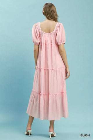 Umgee Textured Tiered Midi Dress in Blush - Glamourous Grace