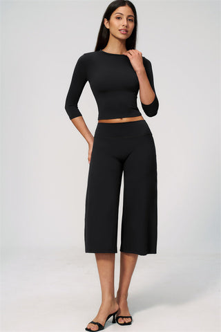 The Natalia Half-Sleeve Top Wide-Leg Crop 2-Piece Set