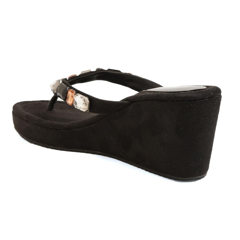 Crystelle - Black Thong Wedges - Glamourous Grace