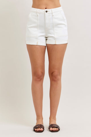 Judy Blue White Aurora Weekender Short with Double Rolled Cuff