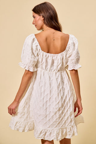 SO ME Texture Woven Ruching On Bust Mini Dress in White - Glamourous Grace