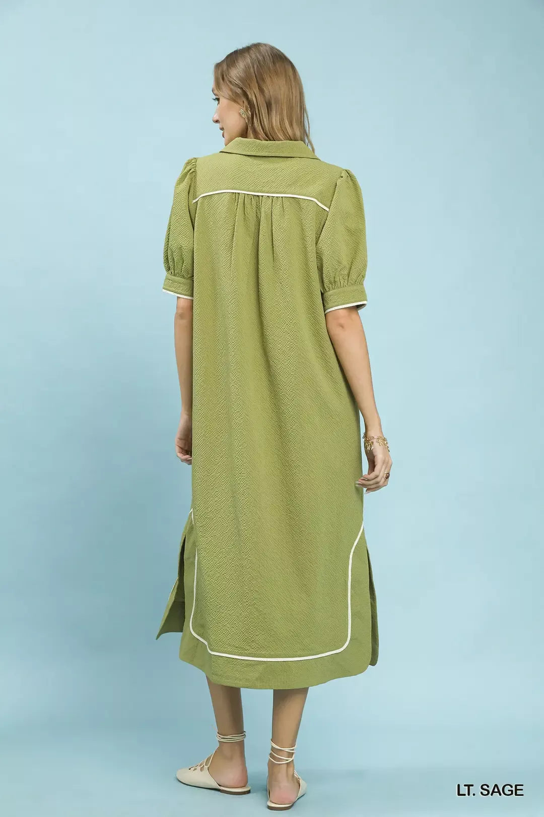 Umgee Seersucker Midi Dress with Contrast Trim - Glamourous Grace