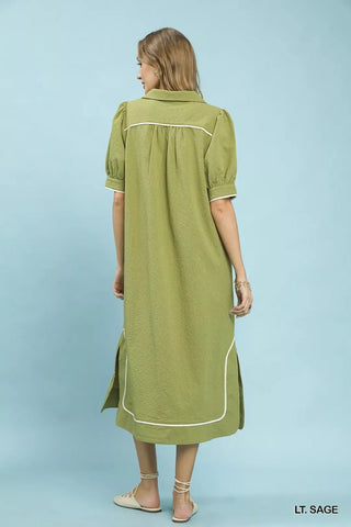 Umgee Seersucker Midi Dress with Contrast Trim - Glamourous Grace