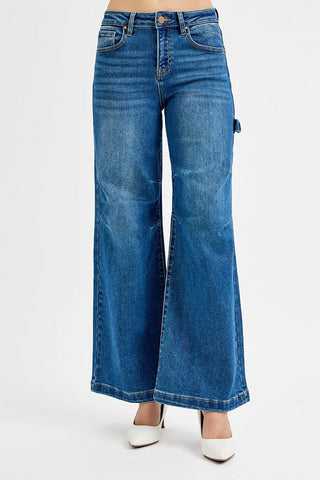 RISEN High Rise Wide Leg Patch Detailed Jeans
