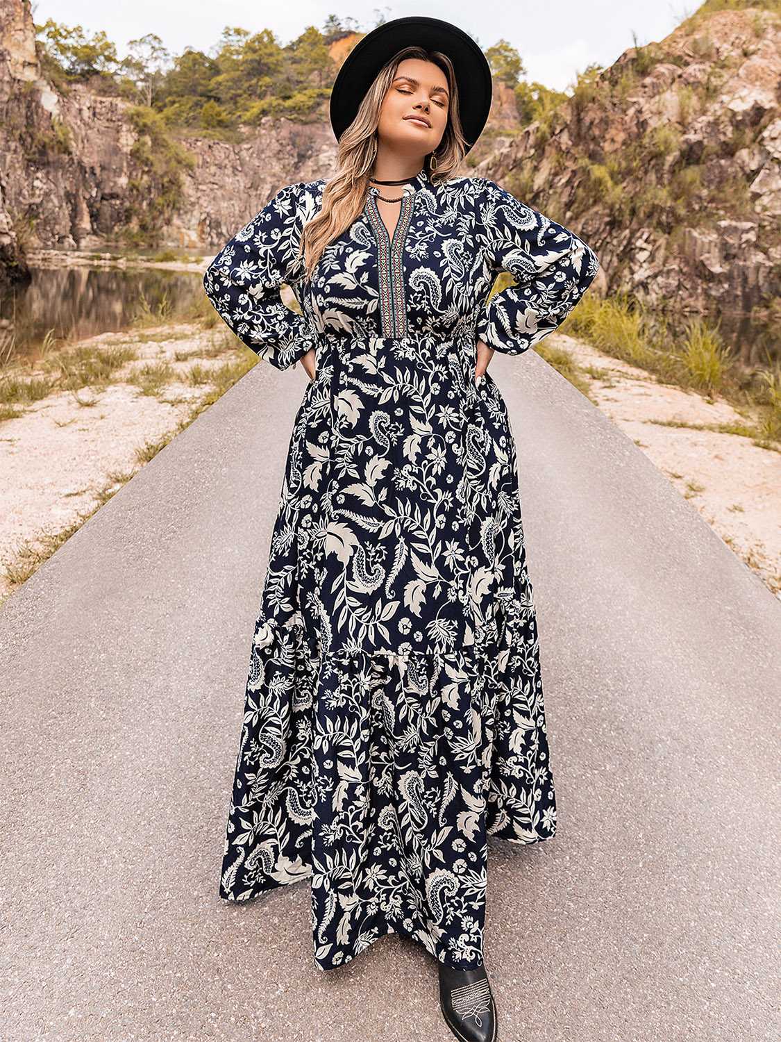 Plus Size Long Sleeve Maxi Dress - Glamourous Grace