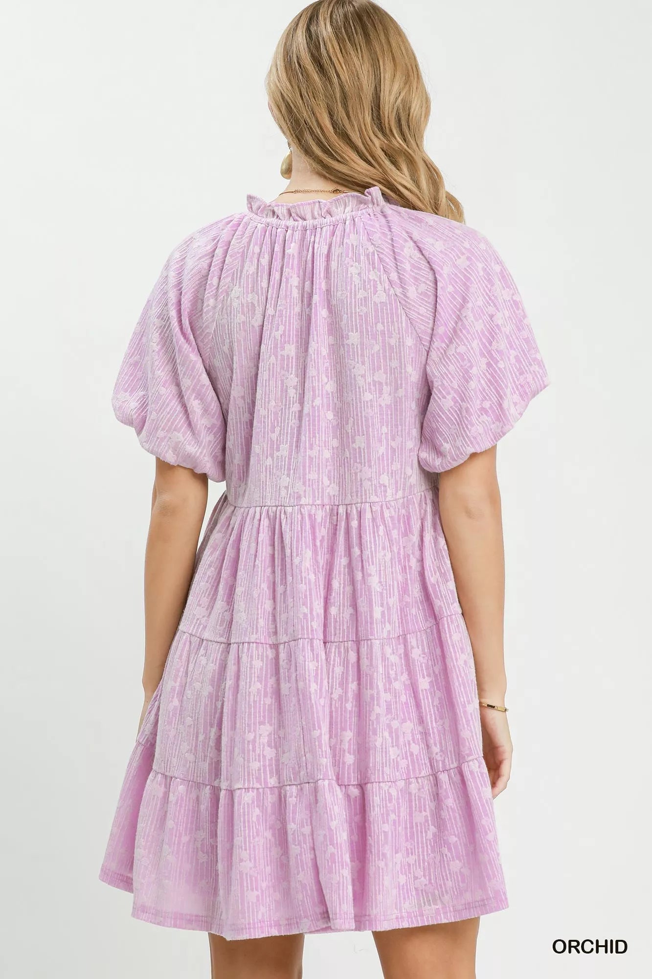 Umgee Jacquard Puff Sleeve Mini Dress - Glamourous Grace