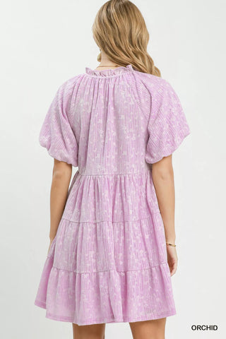 Umgee Jacquard Puff Sleeve Mini Dress - Glamourous Grace