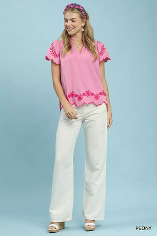 Umgee Embroidered Scallop Top - Glamourous Grace