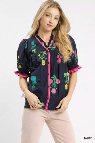 Umgee Petal Parade Print Button-Down Blouse - Glamourous Grace