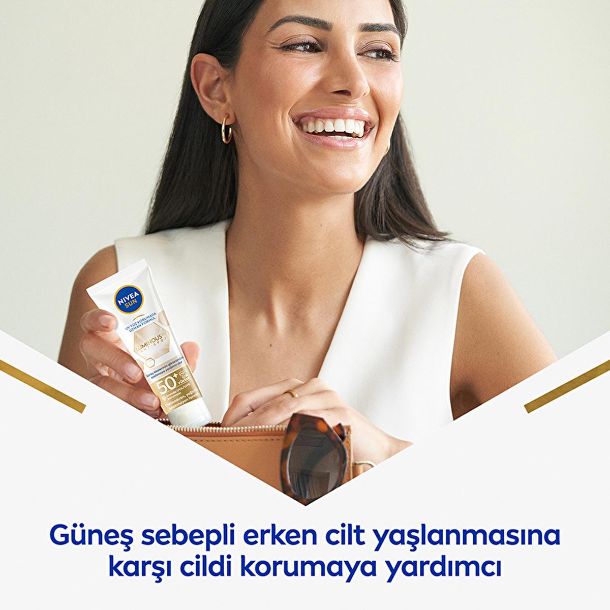 Nivea Sun Luminous630 SPF 50 Face Sunscreen: Reduce Dark Spots, Anti-Aging, Hyaluronic Acid - Daily Sun Protection Cream - Glamourous Grace