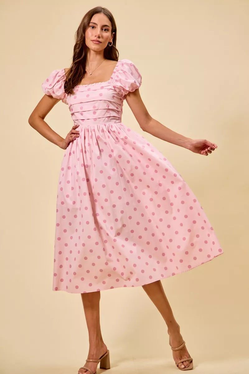 SO ME Polka Cotton Print Short Sleeves Midi Dress - Glamourous Grace