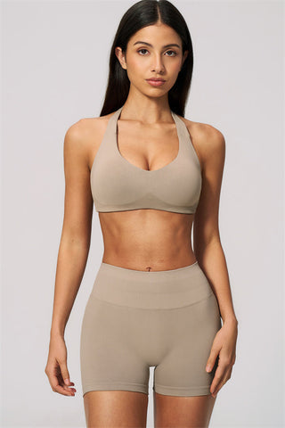 The Velvetine Halter Sports Bra Shorts 2-Piece Set