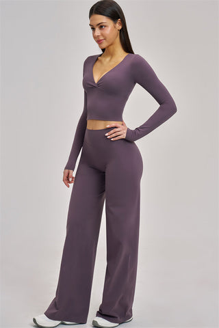 The Swoon Long Sleeve Crop top Flared Leggings 2-Piece Set