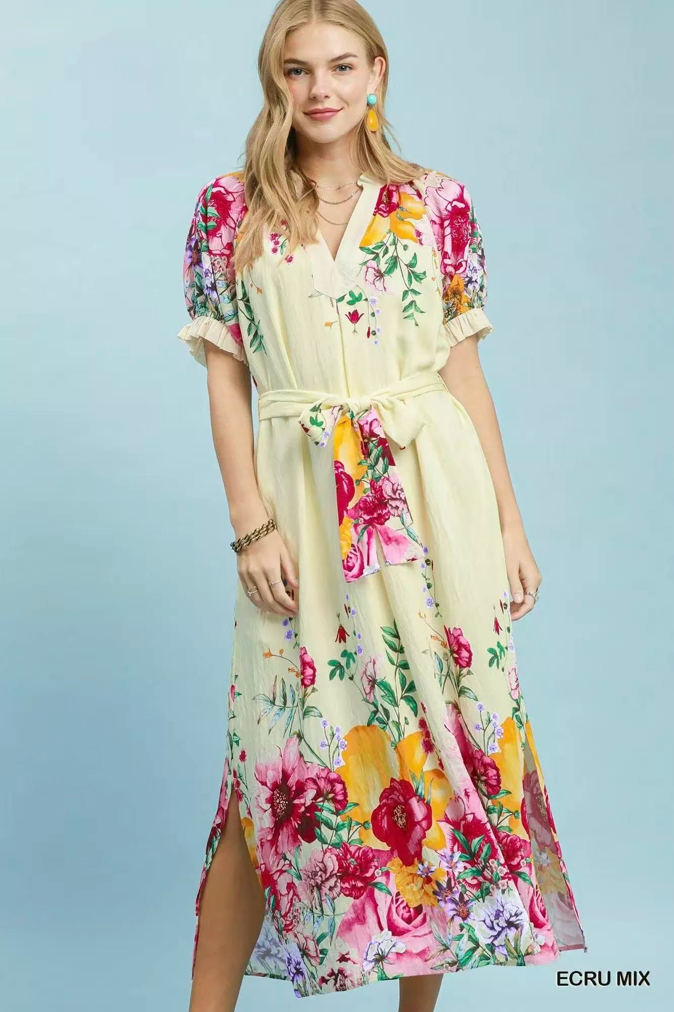 Umgee Mix Floral Border Print Midi Dress - Glamourous Grace