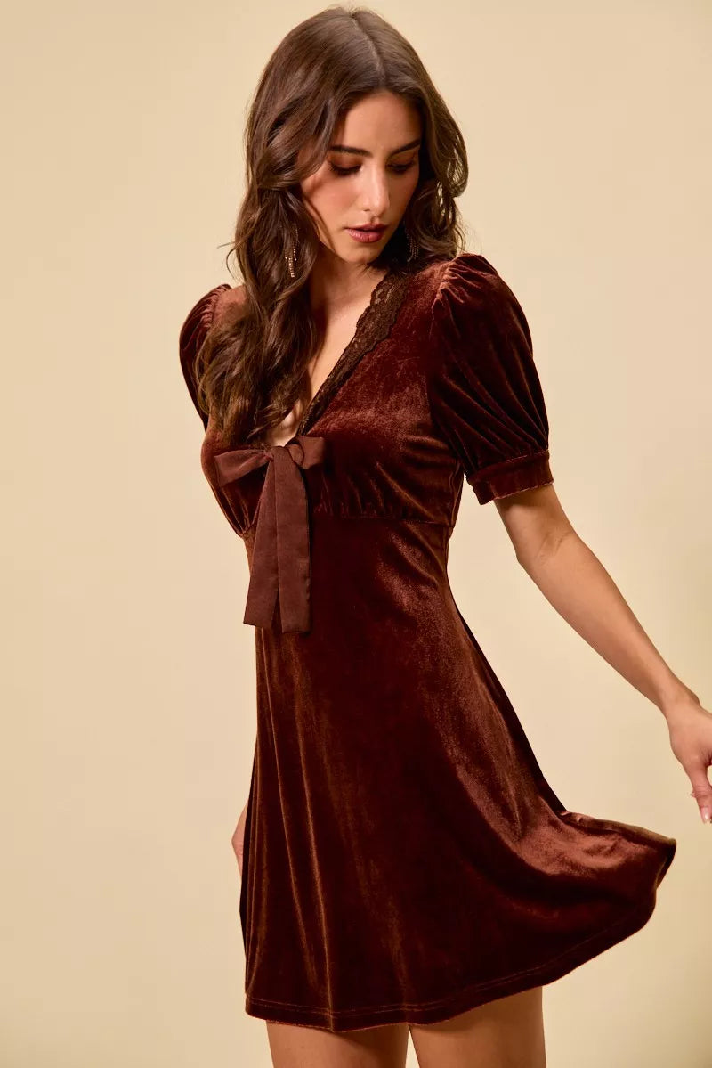 SO ME Velvet Short Sleeves Mini Dress - Glamourous Grace