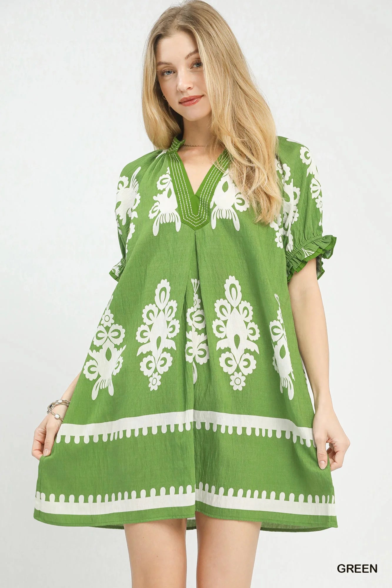 Umgee Two Tone Border Print Mini Dress - Glamourous Grace