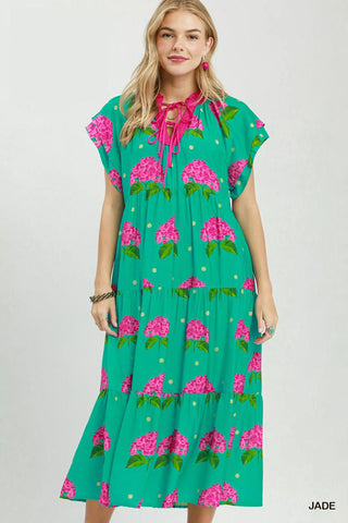 Umgee Hydrangea Print Tiered Midi Dress - Glamourous Grace