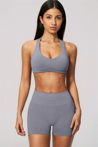 The Velvetine Halter Sports Bra Shorts 2-Piece Set