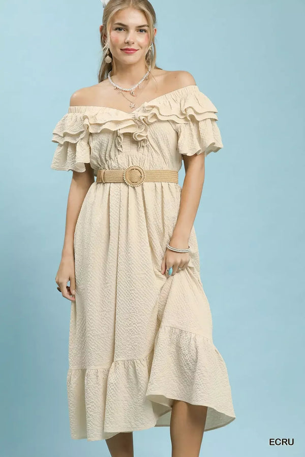 Umgee Textured Ruffle Midi Dress - Glamourous Grace