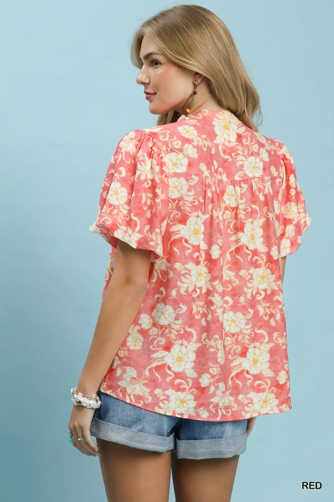Umgee Floral Button-Front Short Sleeve Shirt - Glamourous Grace