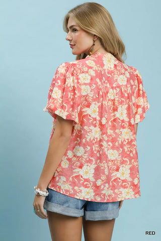 Umgee Floral Button-Front Short Sleeve Shirt - Glamourous Grace