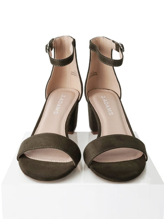 J.Adams Daisy olive suede heels with pointed toe and high stiletto heel, stylish and elegant footwear for women.