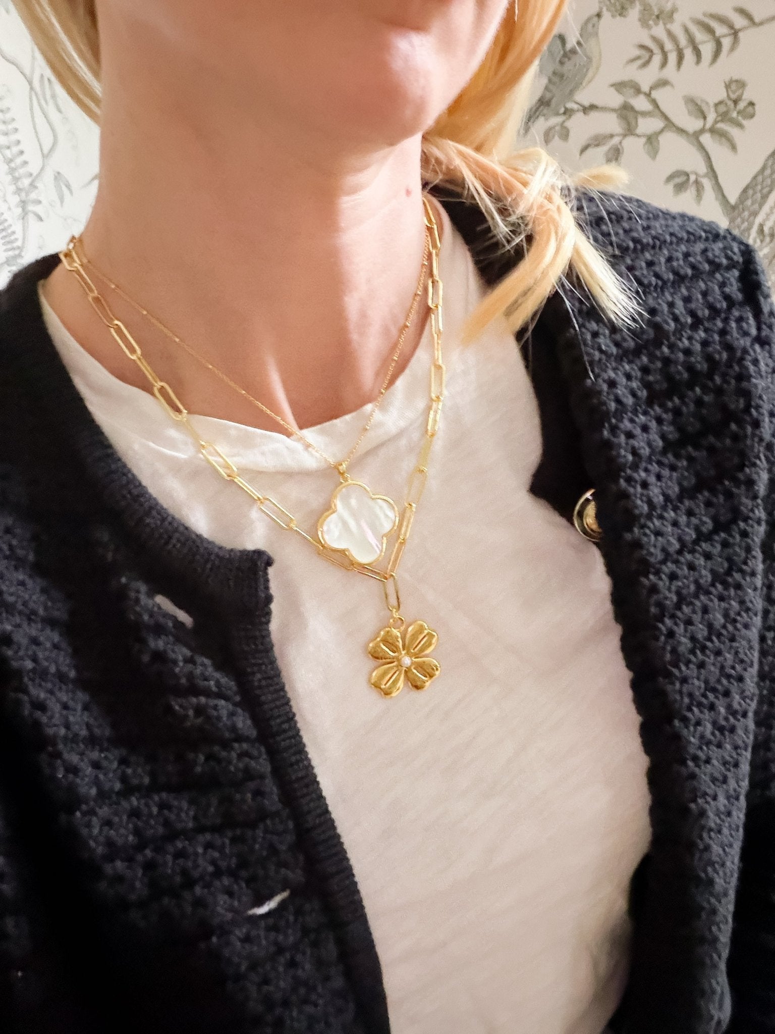 Dakota Clover Necklace - 18k Plated- Mother of Pearl-Kristin Kennedy Collection - Glamourous Grace