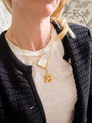 Dakota Clover Necklace - 18k Plated- Mother of Pearl-Kristin Kennedy Collection - Glamourous Grace