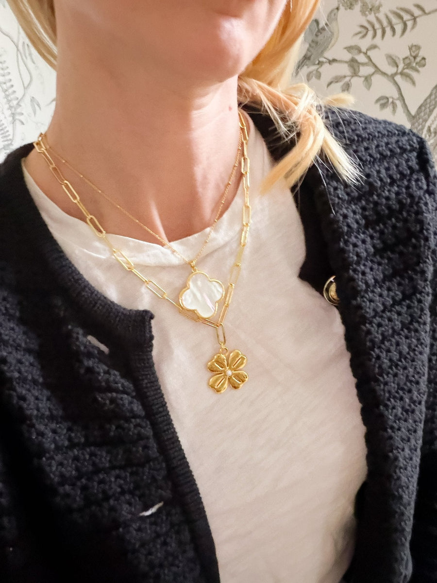 Dakota Clover Necklace - 18k Plated- Mother of Pearl-Kristin Kennedy Collection - Glamourous Grace