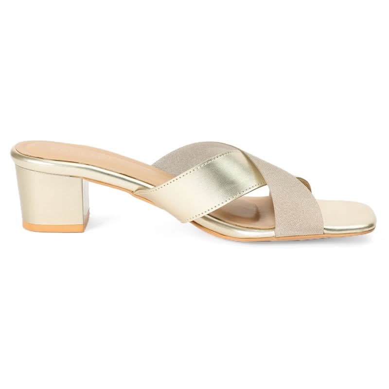 Clara - Gold Block Heels - Glamourous Grace