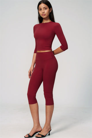The Natalia Half-Sleeve Top Capri Leggings 2-Piece Set