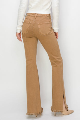 RISEN Brown Side Slit Flared Leg Denim Jeans