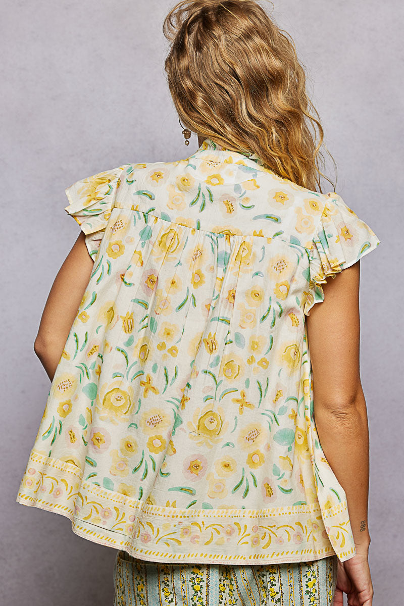 POL Tassel Tied Floral Flutter Sleeve Blouse - Glamourous Grace