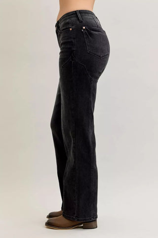 Judy Blue Mid Rise Western Seam Detail Straight Leg Jeans
