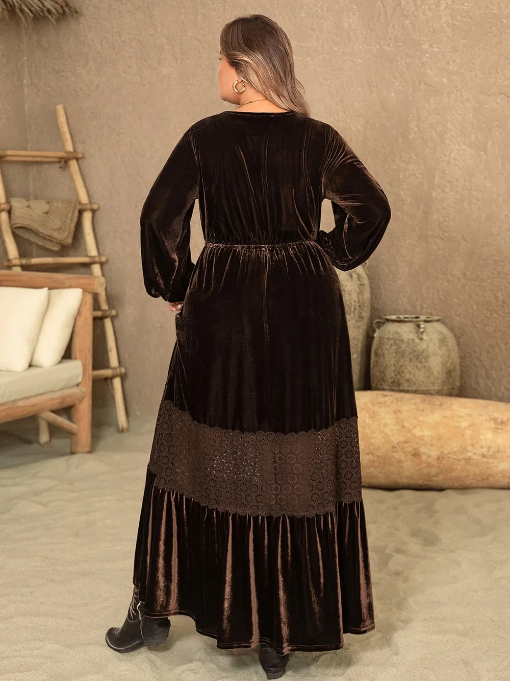 Plus Size V-Neck Balloon Sleeve Maxi Dress - Glamourous Grace