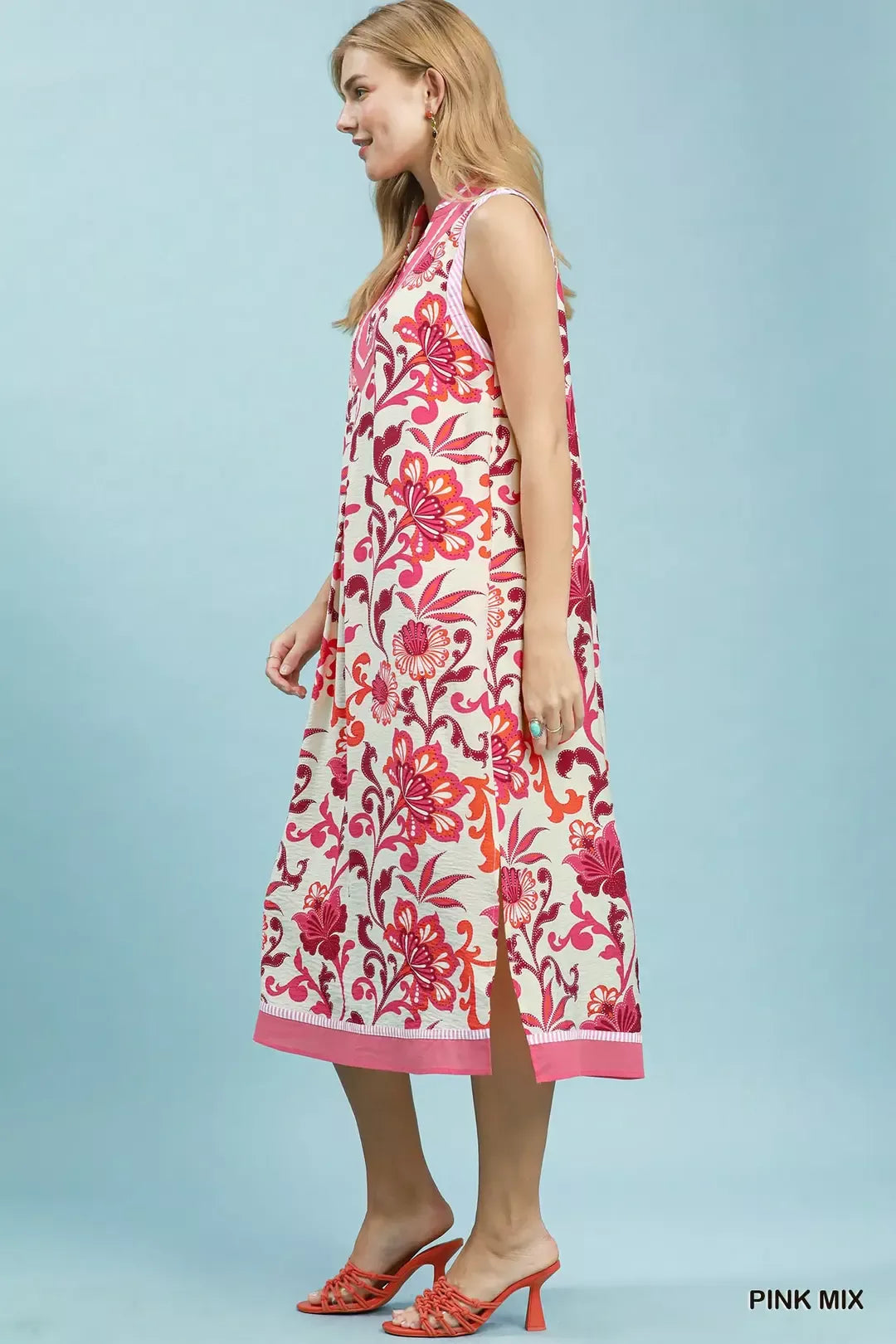 Umgee Floral Scroll Sleeveless Midi Dress - Glamourous Grace