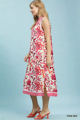 Umgee Floral Scroll Sleeveless Midi Dress - Glamourous Grace