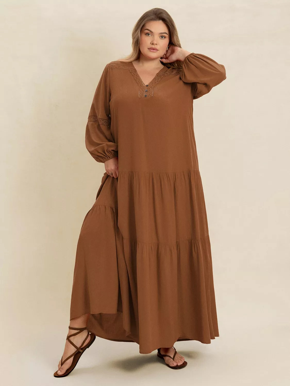 Plus Size Bohemian Tiered Maxi Dress with Balloon Sleeves - Glamourous Grace