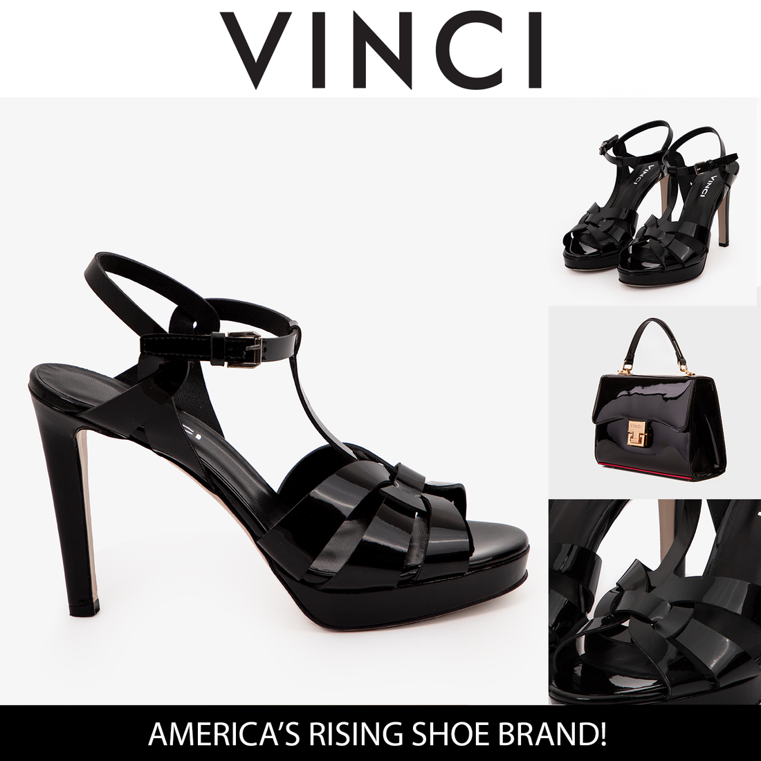 The Parisian Black Patent Leather T-Strap Platform Heel Women Sandal - Glamourous Grace