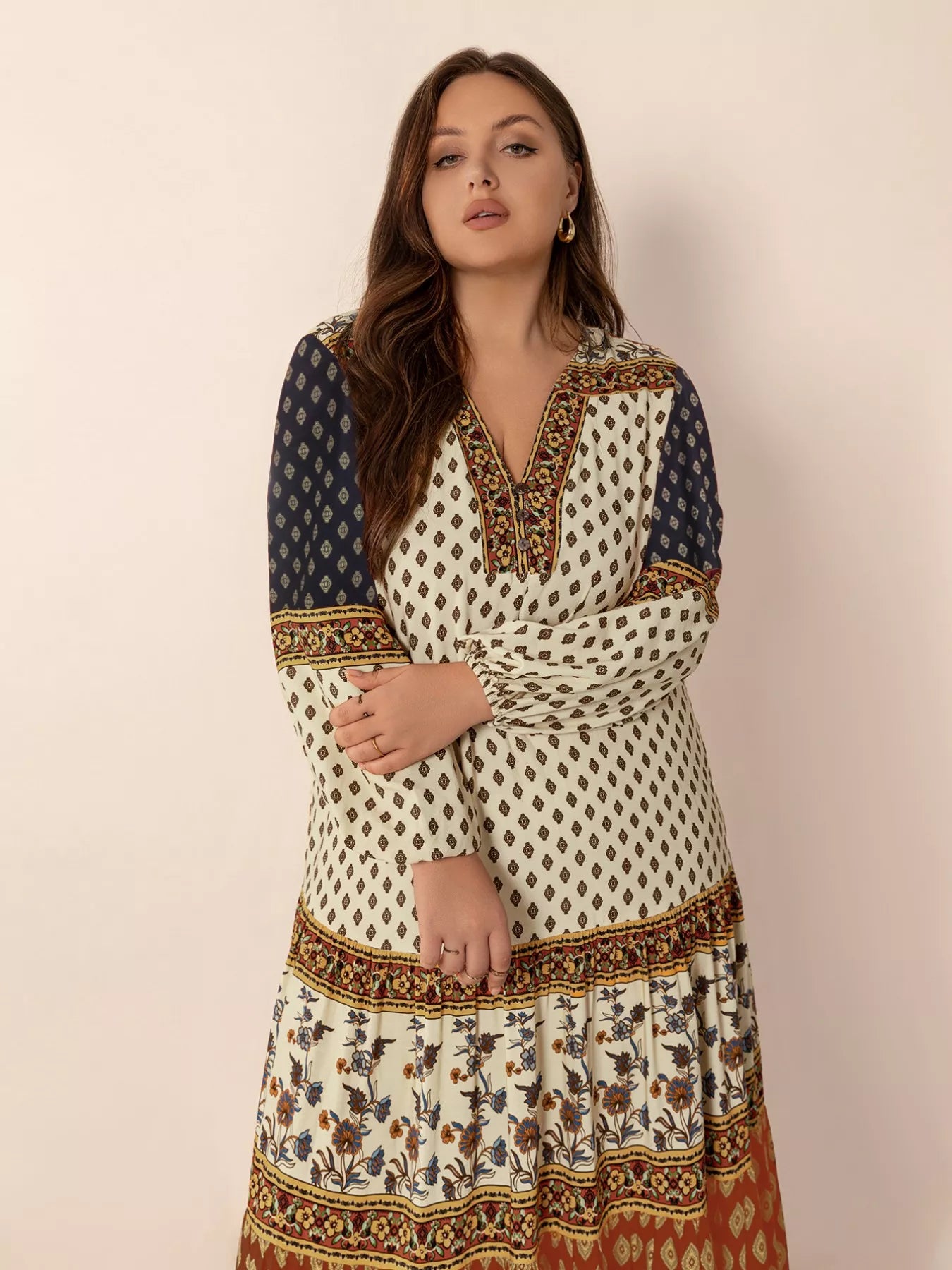 Plus Size Notched Balloon Sleeve Maxi Dress - Glamourous Grace