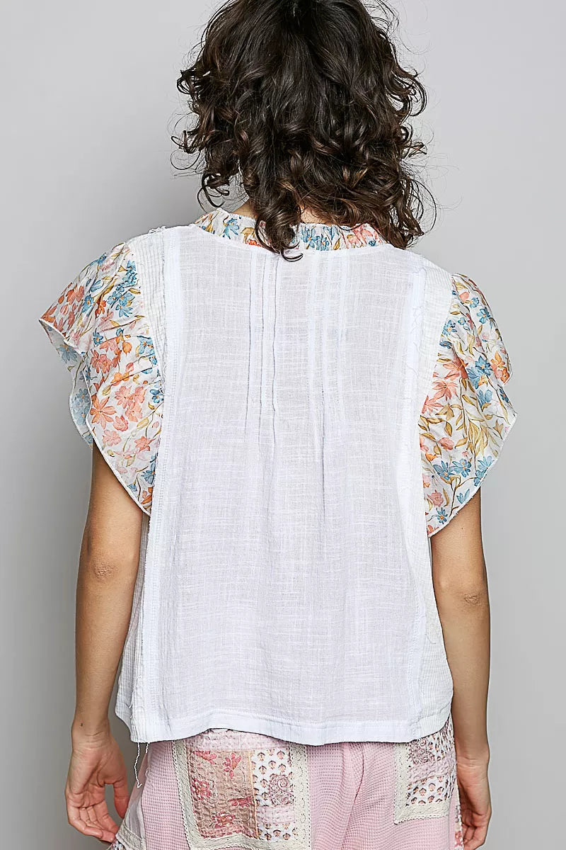 POL V-Neck Floral Ruffle Sleeve Blouse - Glamourous Grace